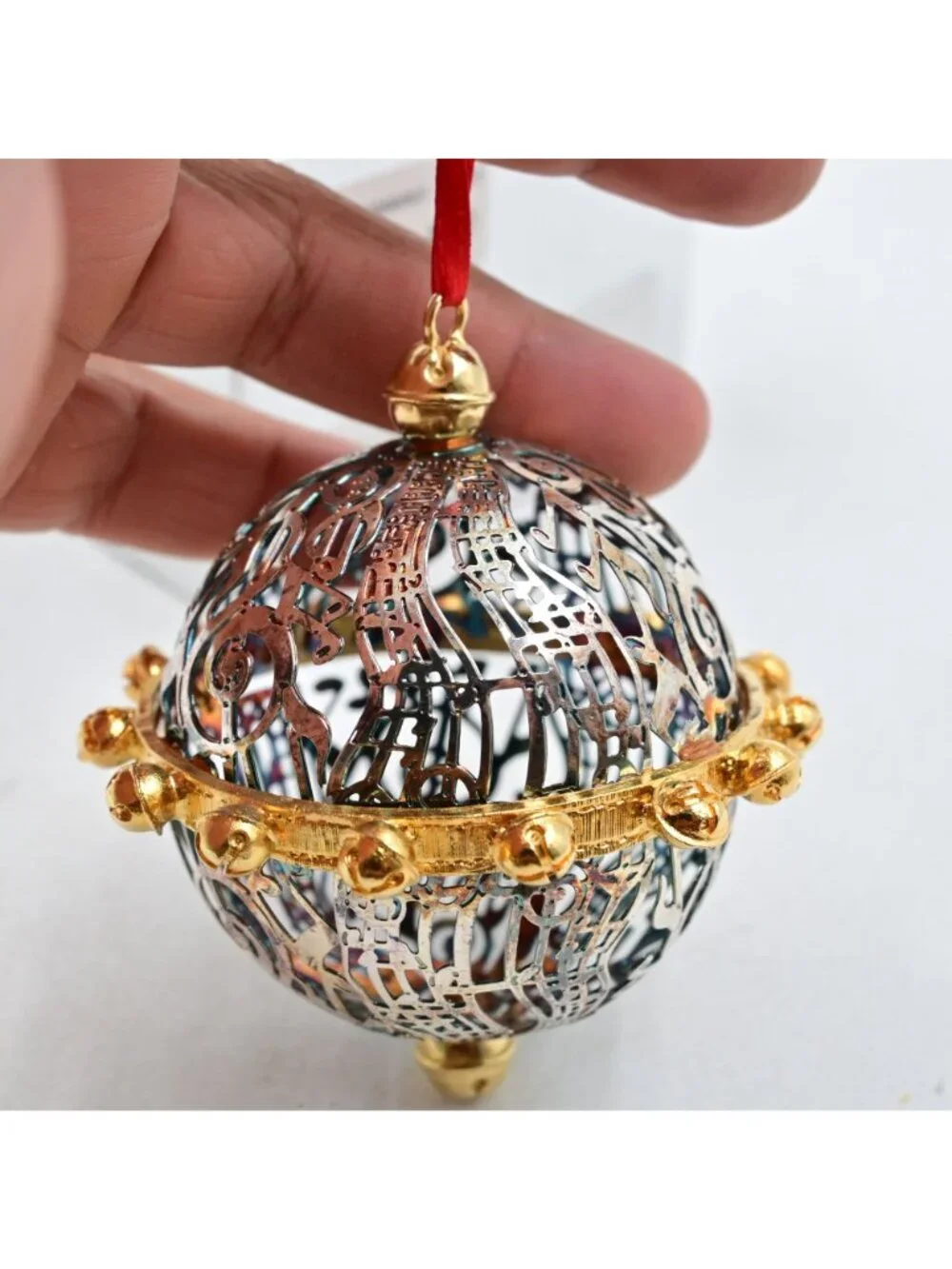 Lunt Silversmiths Silverplate Filigree Music Notes Christmas Ornament w/ Box